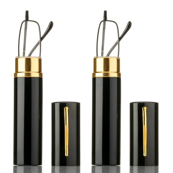 2 Packs Newbee Fashion - Pocket" Readers Ultra Compact Spring Temple Reading Glasses w/ Portable Pocket Clip Aluminum Case, +2.50