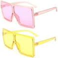 thumbnail image 1 of 2 Packs Newbee Fashion Square Vintage Oversized Large Frame Fashion Sunglasses for Women, Men, Junior Teen, Rectangle Flat Top Composite Frame, Big Wind Shield Lens, UV 400, Pink & Yellow, 1 of 2