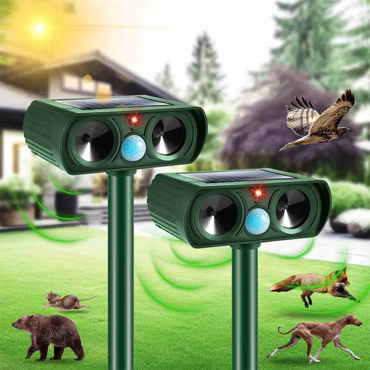 2 Packs Newly Ultrasonic Animal Repellent Cat Repellent Outdoor Solar