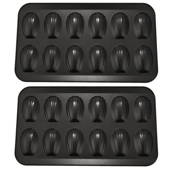 2 Packs Non-Stick Madeleine Pot, Baking Mold 12 with Shell Cake Tray Chocolate Tray, Used for Oven Black