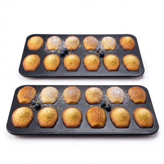 2 Packs Nonstick Madeleine Pan Set, 15.75 x 9.76 inch Madeline Pans for Baking, 12-Well Carbon Steel Shell Shape Madeleines Pan