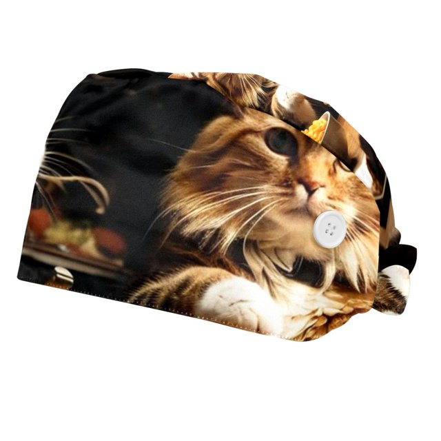 2 Packs Nurse Scrub Caps Women Long Hair, Adjustable Tie Back Hat, One