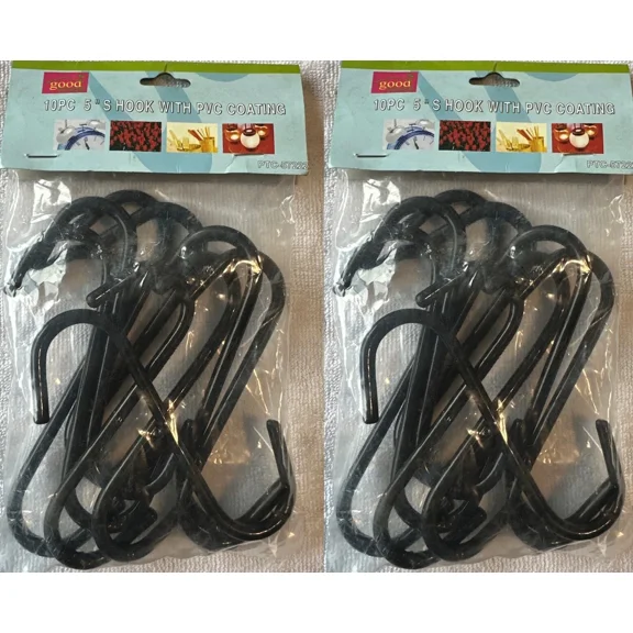 2 Packs Of 10 - "5 Black Pvc Coated S-Hooks