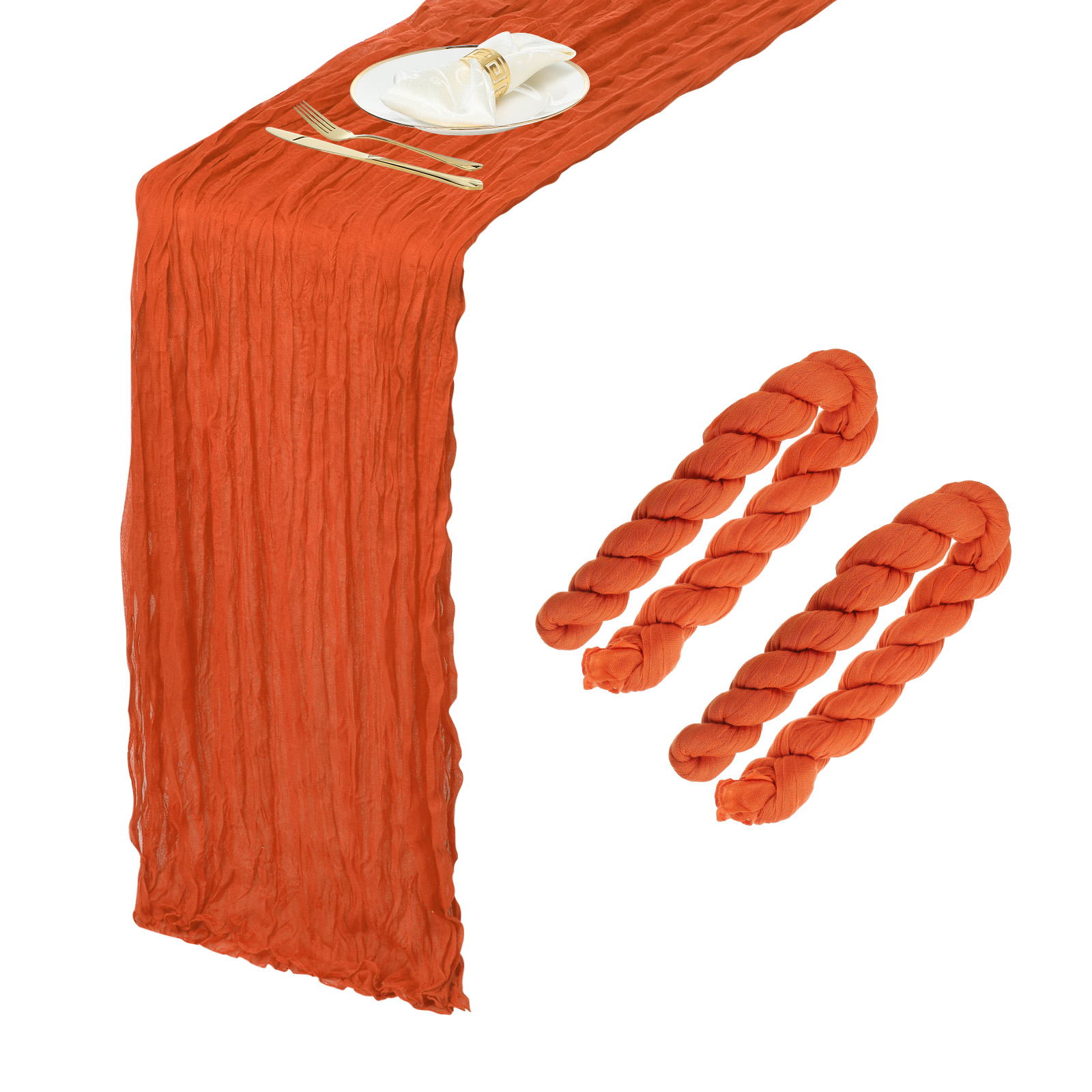 2 Packs Orange Cheesecloth Table Runner 35.4" x 118" Rustic Gauze Table Runner for Wedding Party, (10Ft)