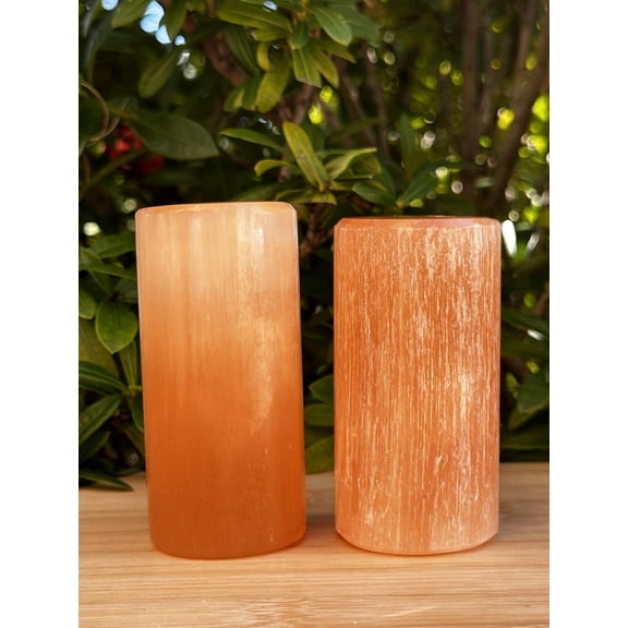2 Packs Orange Selenite Harmonizer Cylinder, Cylinder Gemstone Gypsum Block, Meditation, Healing Crystals