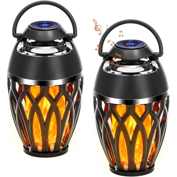 2 Packs Outdoor Bluetooth Speakers, Bluetooth 5.0 Led Flame Speaker, IPX5 Waterproof Flame Torch Aosphere Speaker, Flame Lamp, Gifts for Men Women, Decorats for Party Garden Patio