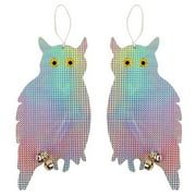 [2 Packs] Owl Bird Scare Hanging Repellent Device, IC ICLOVER Holographic Reflective Deterrent with Bells Easy Installation & Birds Away from Your Garden, Windows & Yard Bell Ring