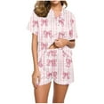 thumbnail image 1 of 2 Packs Pajama Sets Lapel Short Sleeve Tops Bow Tie Print Tees Shirts Nightdress High Wist Sleepwear Ultra Soft Nightdress 2 Suits, 1 of 7