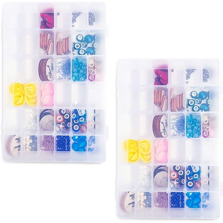 2 Packs Plastic Bead Organizer Box with 36 Removable Compartments Portable Craft Storage Container Box with Handle for Beads Sewing Tools Kits Needles Threads Art Supplies