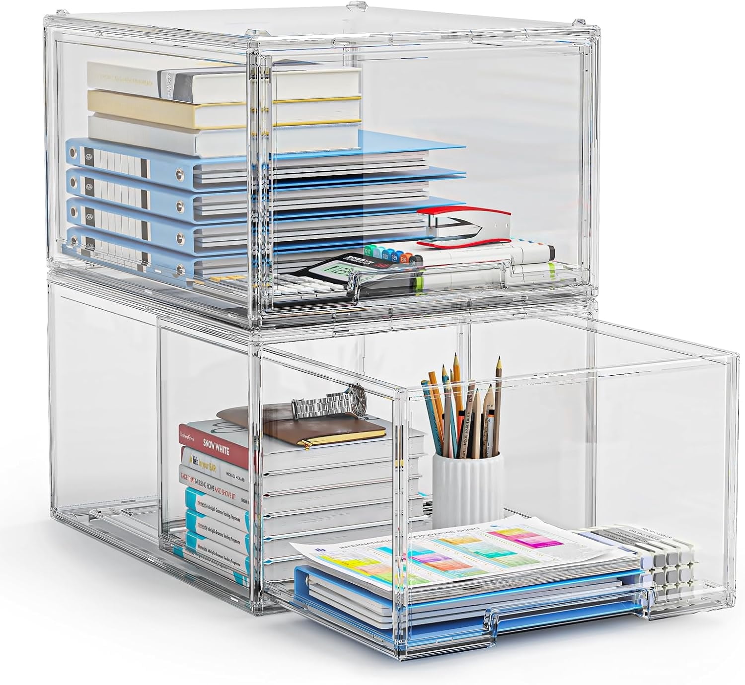 2 Packs Plastic Stackable Storage Drawers, Arcylic Drawers Organizer ...