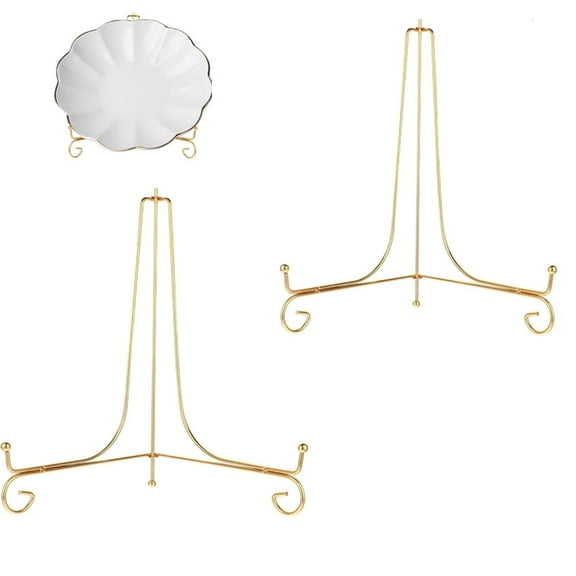 2 Packs Plate Stands for Display 10 Inch Plate Holder Display Stand, Iron Easel Picture Frame Holder, Decorative Photo Holder Stand for Home Decoration (Gold, 10 Inch)