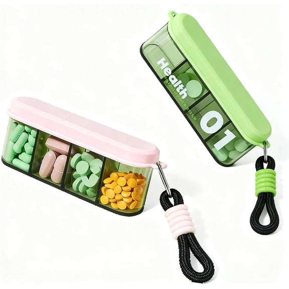 2 Packs Portable Pill Dispenser 4 Compartments  Travel Bottle with Strong Seal, Wide Opening Pink Anti-Mix Supplement Organizer