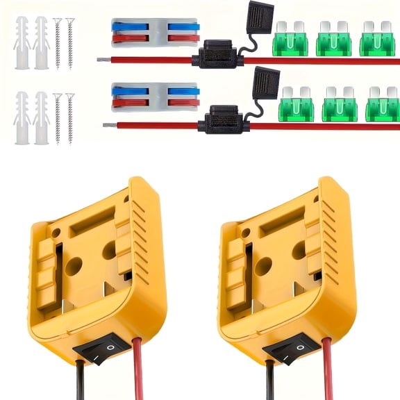 2 Packs Power Wheel Adapter Compatible With De-walt 20V Battery Converter Kit With Switch, Fuse & Wire Terminals, 12 AWG Wire, Converter Adapter for DIY RC Car Toys Robotics