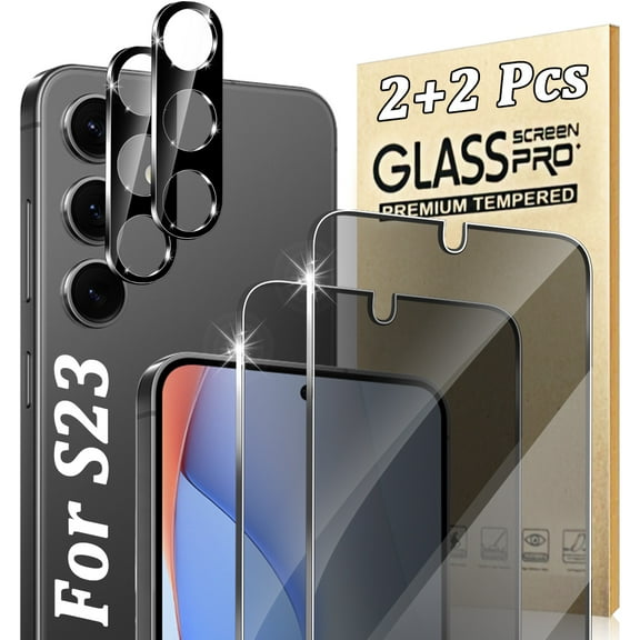 2 Packs Of Privacy Screen Protectors For Samsung Galaxy S23 With 2 Packs Of Camera Lens Protectors, Anti Peeping, Scratch Resistant, Bubble Free, Suitable For Samsung Galaxy S23 (6.1 Inches)