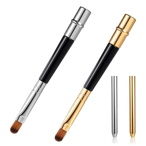 2 Packs Professional Lip Brush, Lipstick Brushes with Cap Lip Makeup Brushes for Lipstick Lips Gloss Lipsticks Brush Applicator for Women and Girls (gold + silver)