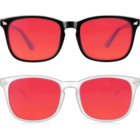 2 Packs Professional Sleep Glasses with 99.9% Blue Light Blocking Dual AR Coatings Red Lens, Computer Gaming Glasses for Men Women, Anti & Eye