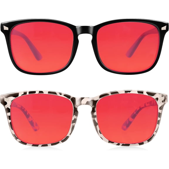 2 Packs Professional Sleep Glasses with 99.9% Blue Light Blocking Dual AR Coatings Red Lens, Computer Gaming Glasses for Men Women, Anti & Eye