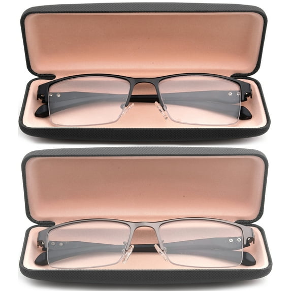 2 Packs Progressive Multifocal Reading Glasses Blue Light Blocking for Men,No Line Trifocal Readers, Half Rim Metal Frame, TR90 Temple, Reading Glasses + 1.00