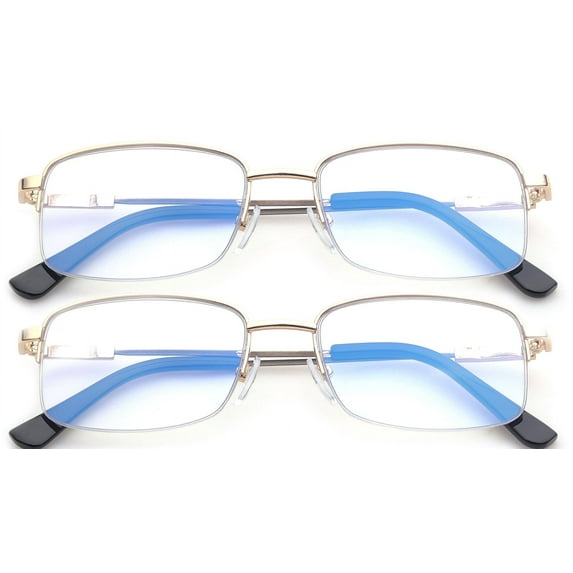 2 Packs Progressive Multifocal Reading Glasses Blue Light Blocking for Men for Women,No Line Trifocal Readers, Half Rim Metal Frame, Memory Titanium Arm, Reading Glasses + 1.00