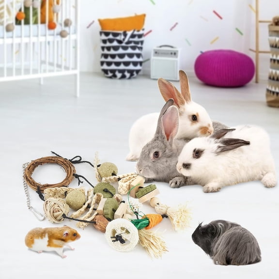 2 Packs Rabbits Cage Hanging Chew Toys and Treats Rattan Ring with Snacks for Guinea Pigs Chinchillas Hamsters Rats and Other Small Pets Teeth Grinding