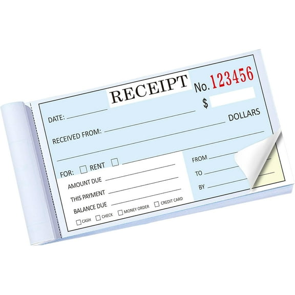 2 Packs Receipt Book with Carbon Copies,Receipt Book for Small Business,2-Part Carbonless,Blue and Yellow Copy,100 Sets per Book
