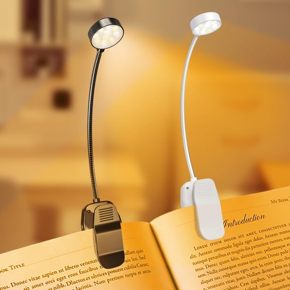 2 Packs Rechargeable Book Reading Light - Adjustable Brightness  3 Color Temperatures 30+ Hours Runtime Eye Care 10 Led Lamp For Bed To School Gift Student-white & Black