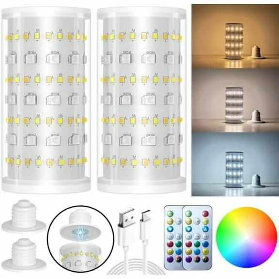 2 Packs Rechargeable Emergency Light Bulbs with Remote and Timer, 10000 mAh Battery Operated Light Bulb For No-Hardwired Fixture, RGB Dimmable Wireless Light Bulbs For Home Power Outage Hurricane