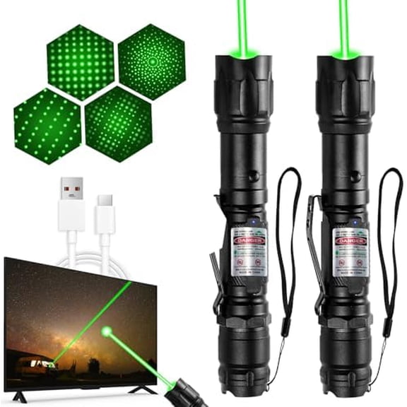 2 Packs] Rechargeable Green Laser Pointer High Power Green Beam Light Long Distance Range for TV/LED/LCD Screens Tactical Flashlights Presentation Office/Outdoors/Astronomic/Construction [005]