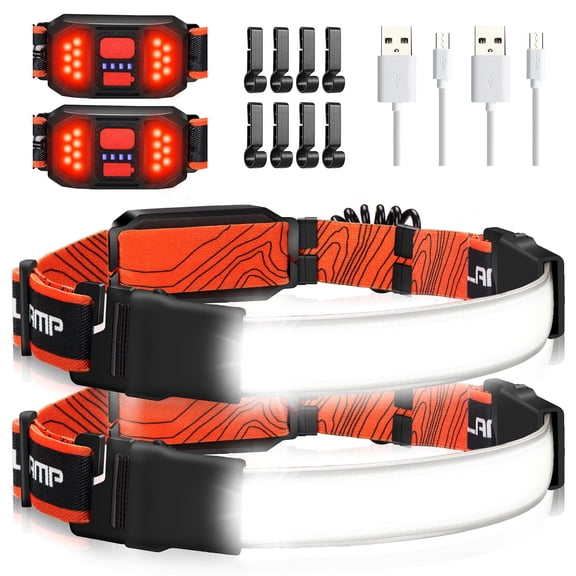 2 Packs Rechargeable Headlamp, 230Wide-Angle 1000 Lumens Headlamp Flashlight with Red Taillight 3 Light Modes Lightweight LED Head Lamp Adjustable Waterproof Head Light for Running Cycling