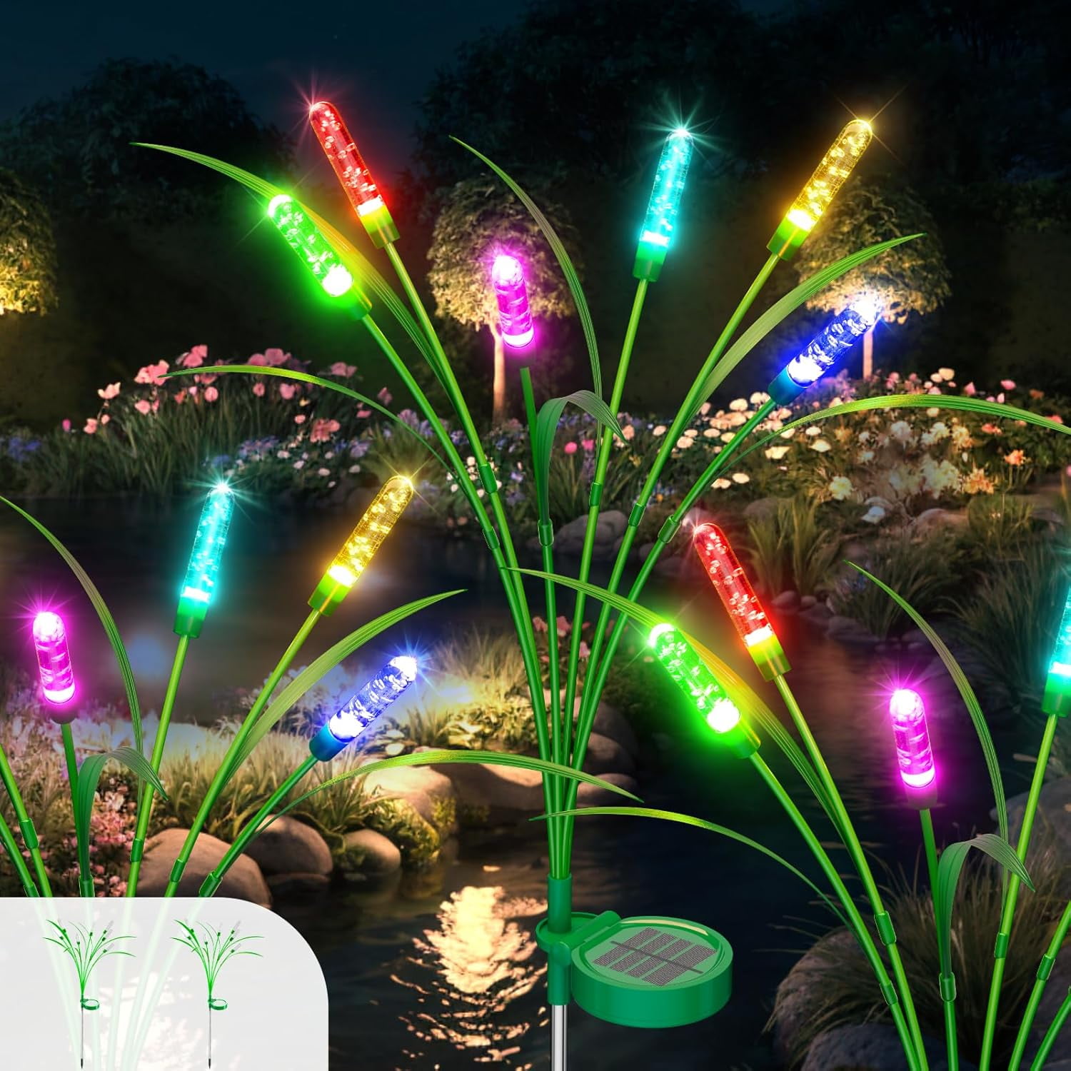 2 Packs Reeds Solar Garden Light With Multiple Color Gradients, 30 Inch ...