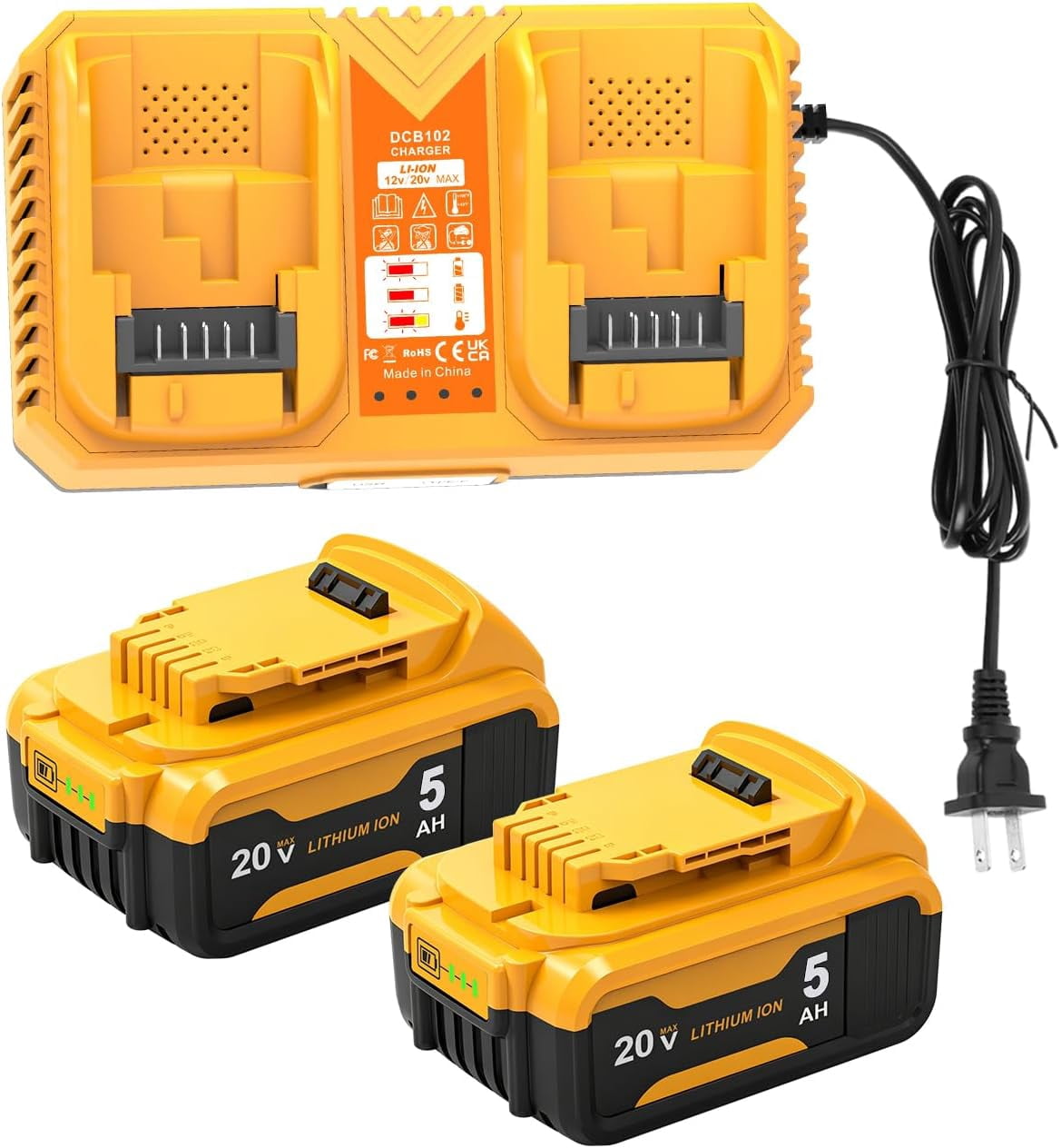 Sunbat 20V Max 6000mAh DCB200 with DCB102 Charger Compatible with 12V/20V Power Tools
