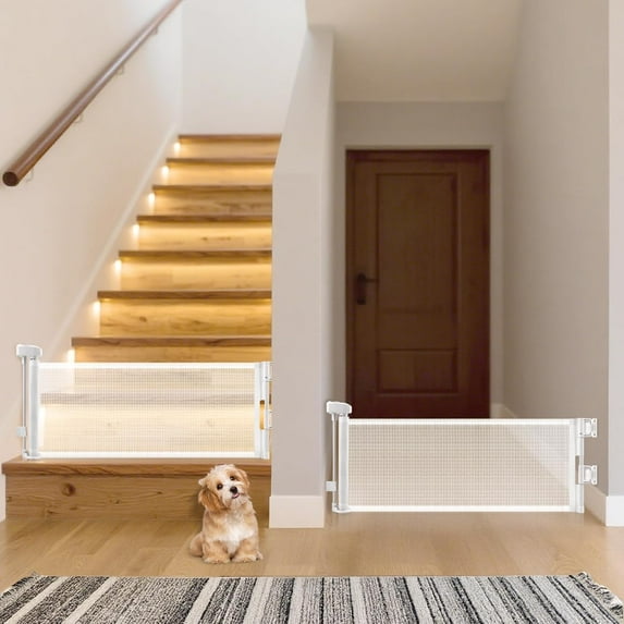2 Packs Retractable Short Dog Gate - Small Puppy Mesh Safety Pet Gates Doggy Door for Doorways Stairs Kitchen Hallways Indoor