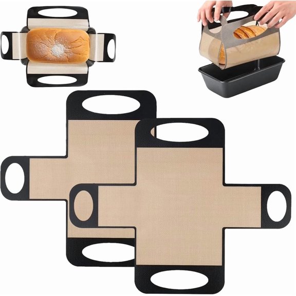 2 Packs Reusable Silicone Bread Baking Mat, Duslogis Silicone Sourdough Bread Sling for Dutch Oven, Non-stick Loaf Pan Liners, Sourdough Bread Baking Supplies, Black
