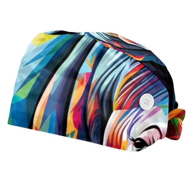 2 Packs Rhinoceros Working Hat Adjustable Scrub Cap with Buttons and Sweatband for Nurse and Doctor
