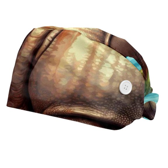 2 Packs Rhinoceros Working Hat Adjustable Scrub Cap with Buttons and Sweatband for Nurse and Doctor