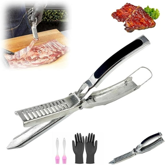 2 Packs Rib Membrane Removal Tool,Stainless Steel Rib Prep Tool Membrane Remover,BBQ Rib Skinner with Arc Clamp & Non-Slip Grip for Easy Rib Prep,Dishwasher Safe & Easy Clean Kitchen Gadgets