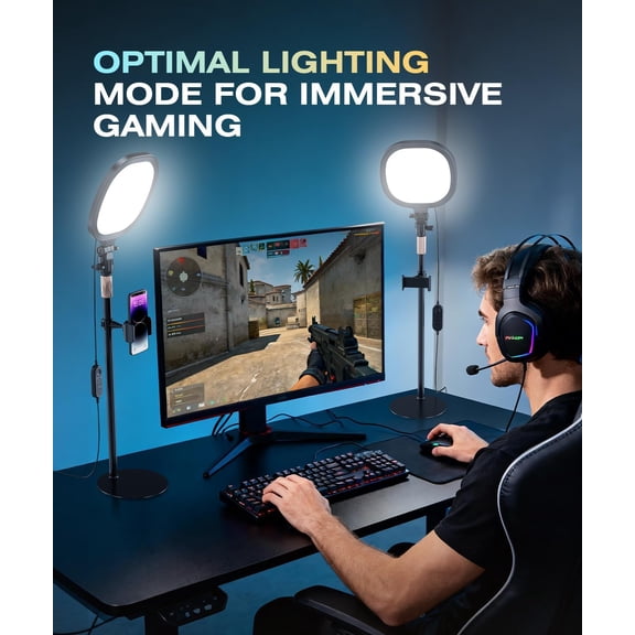 2 Packs Ring Light with Stand, Adjustable Desktop Lamp with Phone Mount, CRI 97+ Studio-Grade Video Conference Light for Video Calls, Home Office, TikTok Live & Vlog Filming (Nocturnal Black)