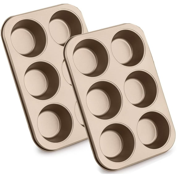 2 Packs Round Muffin Baking Pan,Bexikou Stainless Steel Muffin Pan for Baking,Cupcake Tin Cheesecake Pans, Bakeware Muffin Pan for Making Muffins or Cupcakes (6 Cups,Black)