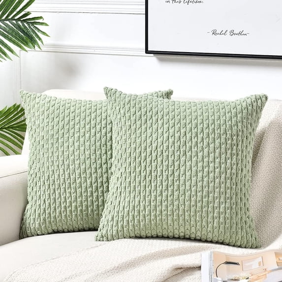 2 Packs Sage Green Decorative Throw Pillow Covers 18x18 Inch for Couch Bed Sofa, Modern Farmhouse Boho Home Decor, Soft Cute Plush Corduroy Cushion Case 45x45 CM
