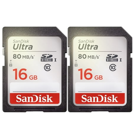 2 Packs SanDisk Ultra 16GB Class 10 SDHC UHS-I Memory Card up to 80MB/s SDSDUNC-016G-GN6IN