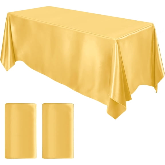 2 Packs Satin Tablecloth 102 x 58 Inches Rectangular Table Overlay Cover Bright Silk Tablecloth Smooth Fabric Table Decor for Wedding Banquet Decoration (Gold)