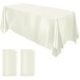 thumbnail image 1 of 2 Packs Satin Tablecloth 102 x 58 Inches Rectangular Table Overlay Cover Bright Silk Tablecloth Smooth Fabric Table Decor for Wedding Banquet Decoration (Ivory), 1 of 7