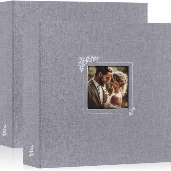 2 Packs Scrapbook Photo Album 12x12, Linen Window Design Cover Top Load 3 Ring Folder Binder Photo Book Photobook 12 x 12 inch with 30 Plastic Sleeves 60 Pages (Grey)