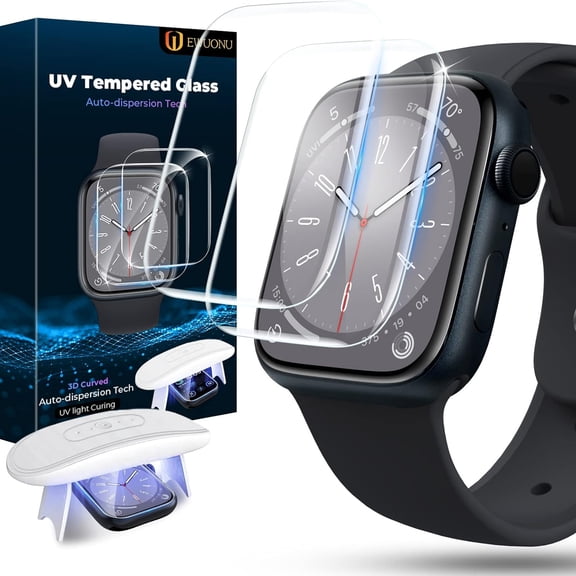 2-Packs Screen Protector for Apple Watch Series 9/8/7 45mm, 9H Tempered Glass Full Coverage Watch Screen Protector, Bubble Free High-Transparency Screen Protective Film for iWatch 9/8/7 45mm, Clear