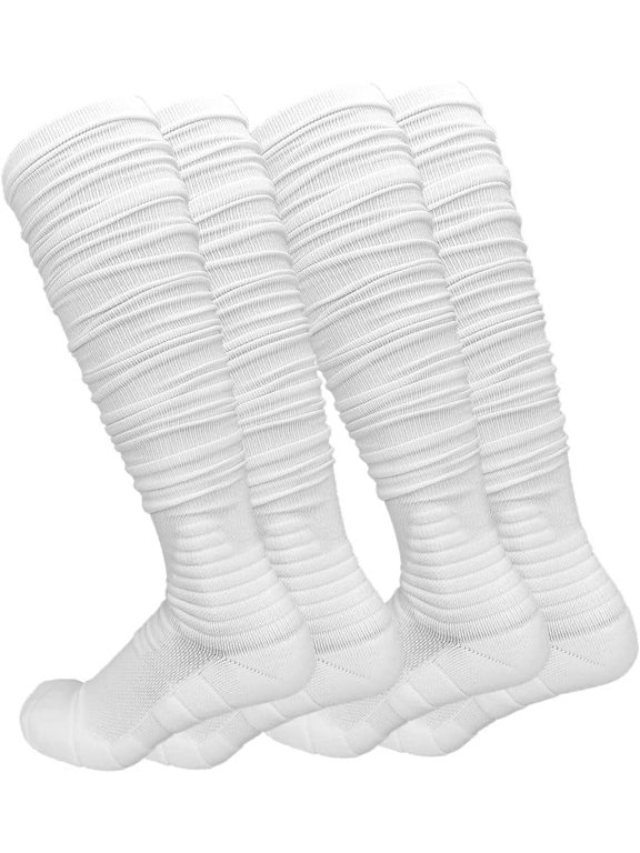 2 Packs Scrunch Football Socks Long Combed Cotton with Ankle Support Padded Knee High Socks for Men Boys, Non-slip Soccer Athletic Socks