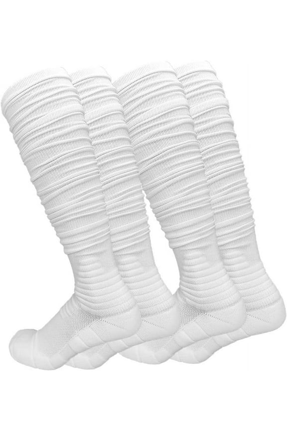 2 Packs Scrunch Football Socks Long Combed Cotton with Ankle Support Padded Knee High Socks for Men Boys, Non-slip Soccer Athletic Socks