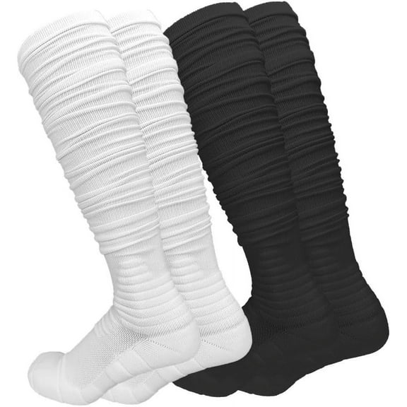 2 Packs Scrunch Football Socks Ultra Long Combed Cotton With Ankle Support Padded Knee High Socks Youth Adult Football Socks Combed Cotton with Ankle Support Padded Knee High Socks