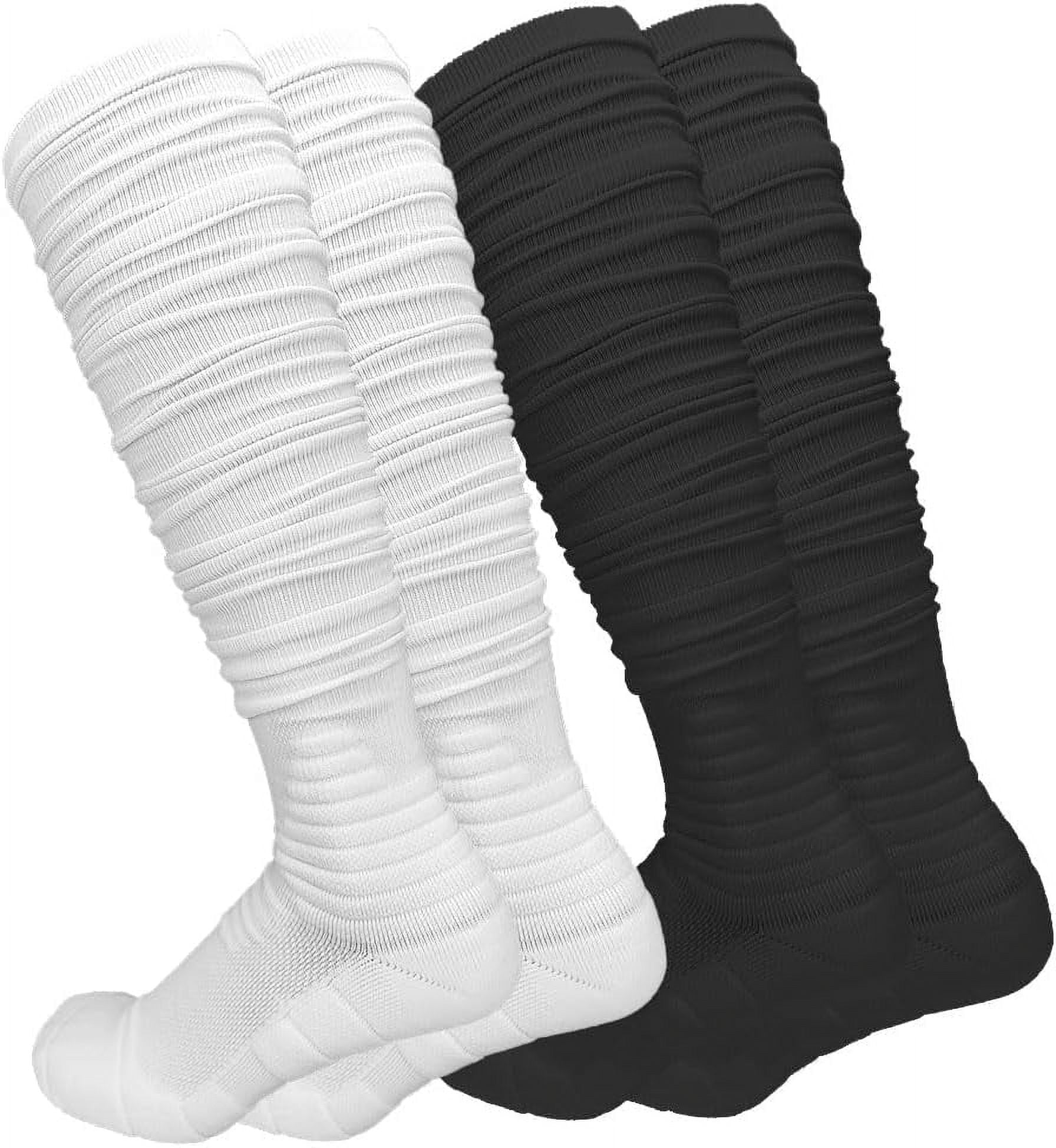 2 Packs Scrunch Football Socks Ultra Long Combed Cotton With Ankle Support Padded Knee High Socks Youth Adult