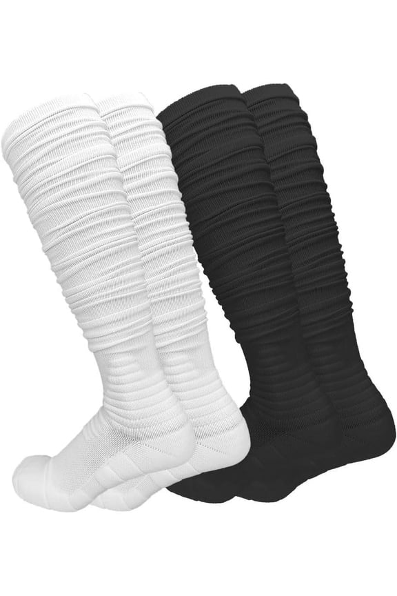 2 Packs Scrunch Football Socks Ultra Long Combed Cotton With Ankle Support Padded Knee High Socks Youth Adult