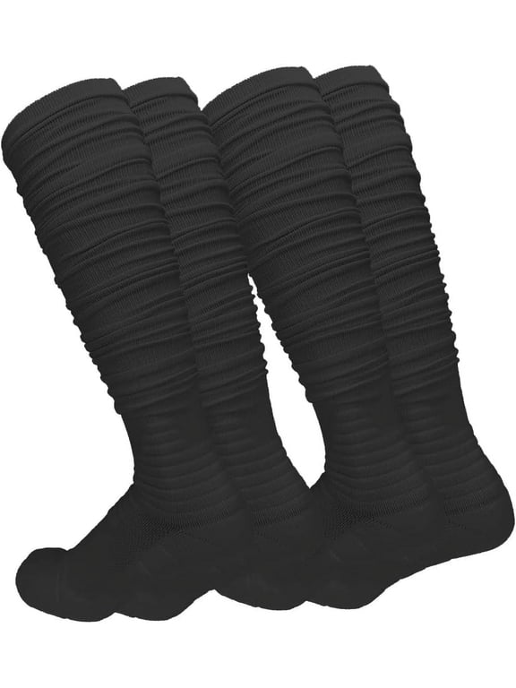 2 Packs Scrunch Football Socks Ultra Long Combed Cotton With Ankle Support Padded Knee High Socks Youth Adult